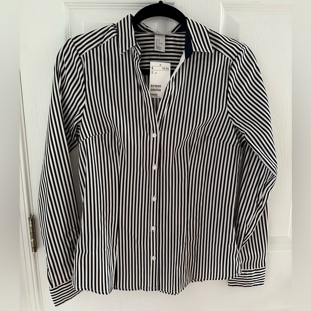 HM striped button up long sleeve shirt size 8 NWT